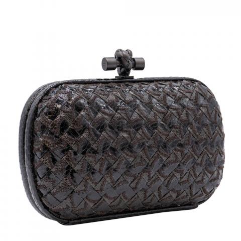 Sell Bottega Veneta Python Trim Knot Clutch Black Brown HuntStreet